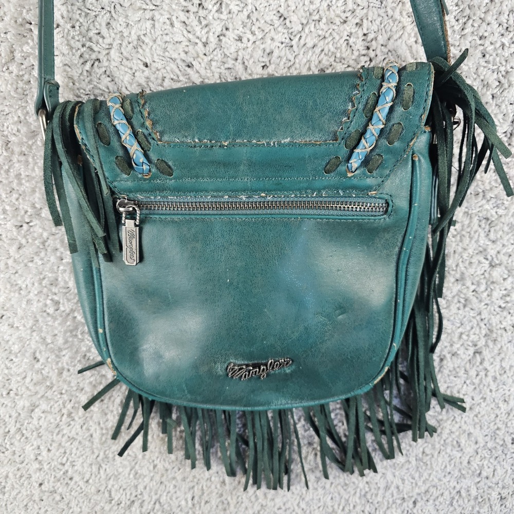 Wrangler Turquoise Fringe Crossbody Messenger Bag Floral Southwest Whipstitch - Picture 10 of 15